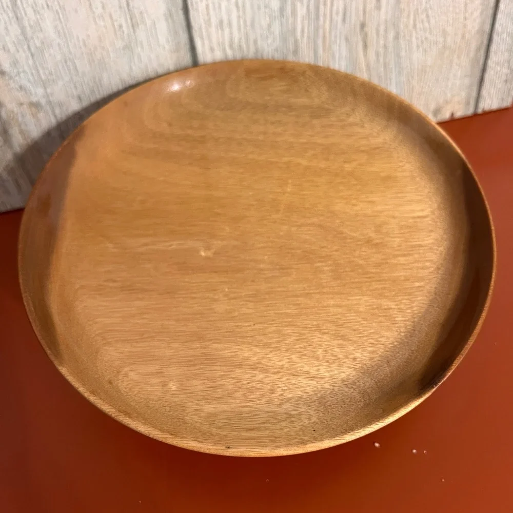 Vtg Solid myrtle Wood Pedestal Fruit Bowl Cake Stand Mid Century Modern 8 Inch
